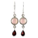 Garnet and chalcedony dangle earrings, 'Crimson Droplets' - Garnet and Chalcedony Dangle Earrings from India