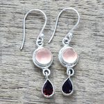 Garnet and chalcedony dangle earrings, 'Crimson Droplets' - Garnet and Chalcedony Dangle Earrings from India