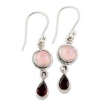 Garnet and chalcedony dangle earrings, 'Crimson Droplets' - Garnet and Chalcedony Dangle Earrings from India