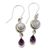 Amethyst and rainbow moonstone dangle earrings, 'Purple Droplets' - Amethyst Rainbow Moonstone Dangle Earrings from India