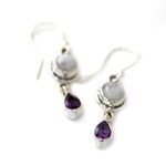 Amethyst and rainbow moonstone dangle earrings, 'Purple Droplets' - Amethyst Rainbow Moonstone Dangle Earrings from India