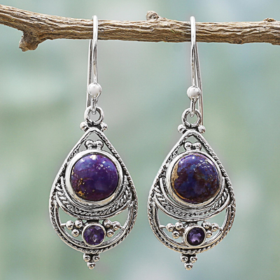 Amethyst Composite Turquoise Dangle Earrings from India - Wise Purple ...