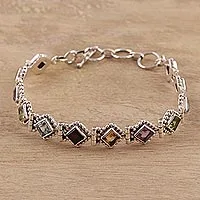 Pulsera de tenis con múltiples piedras preciosas - Pulsera tenis de plata de primera ley con citrino, amatista y topacio azul