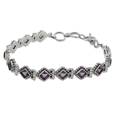 Amethyst tennis style bracelet, 'Purple Voyage' - Amethyst Sterling Silver Tennis Style Bracelet from India