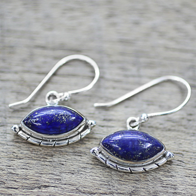 Pendientes colgantes de lapislázuli - Pendientes colgantes de plata de ley con lapislázuli de la India