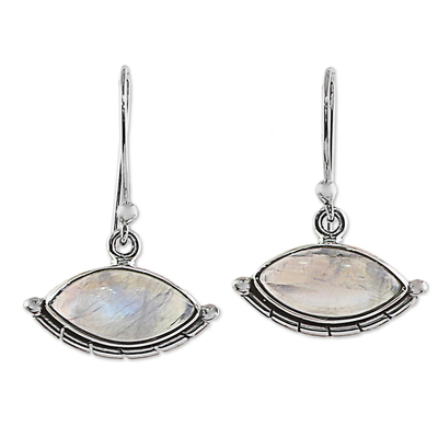 Sterling Silver Rainbow Moonstone Dangle Earrings from India
