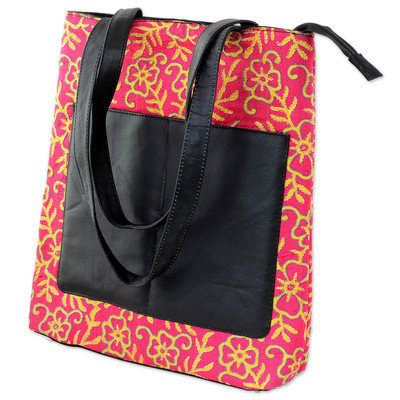 Kantha Embroidered Silk Shoulder Bag in Deep Rose from India - Deep Rose  Festivity