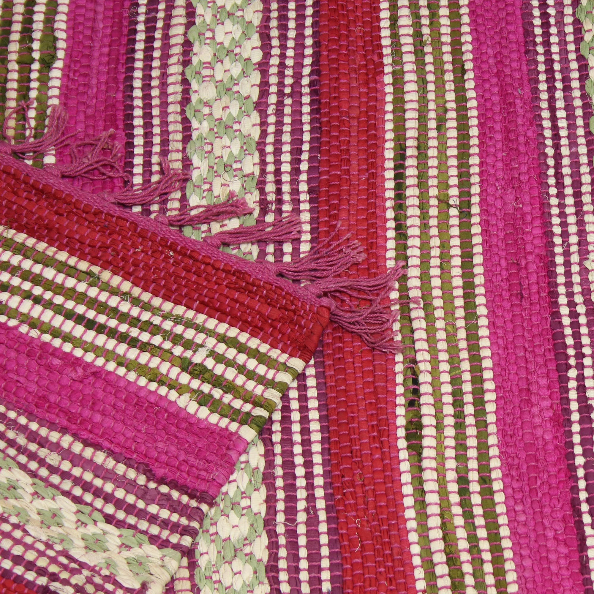 Hand Woven Striped Recycled Cotton Runner Rug (2.5x6.5) Bright Spring