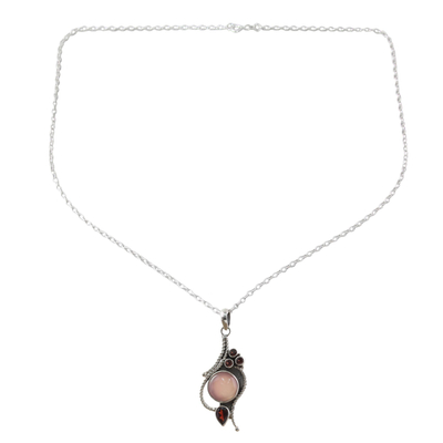 Halskette mit Anhänger aus Granat und Chalcedon - Handgefertigte Granat-Chalcedon-Anhänger-Halskette aus Indien