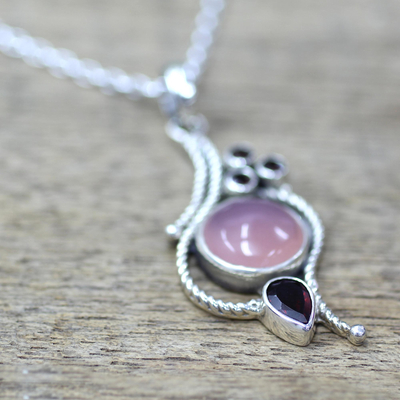 Hand Made Garnet Chalcedony Pendant Necklace from India - Shades of Red ...