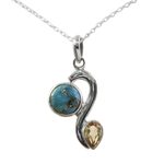 Citrine pendant necklace, 'Sparkling Planet' - Citrine Composite Turquoise Pendant Necklace from India