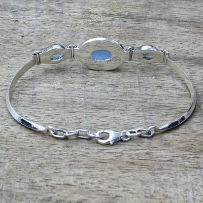 Blue topaz and chalcedony pendant bracelet, 'Shining Blue' - Sterling Silver Blue Topaz Chalcedony Pendant Bracelet India