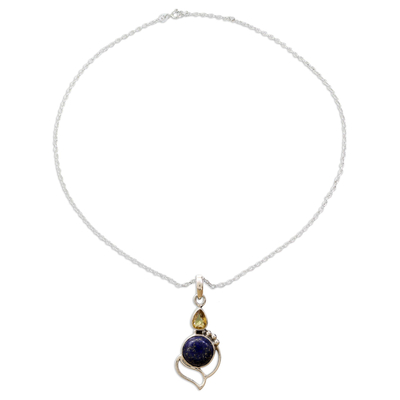 Citrine and lapis lazuli pendant necklace, 'Starry Crest' - Citrine and Lapis Lazuli Pendant Necklace from India