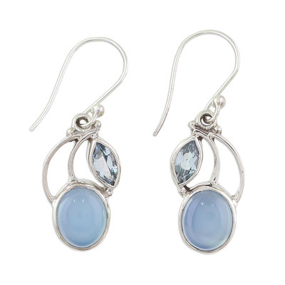 Blue topaz and chalcedony dangle earrings, 'Blue Fog' - Sterling Silver Blue Topaz Chalcedony Dangle Earrings India