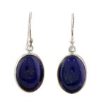 Lapis lazuli dangle earrings, 'Oval Seas' - Sterling Silver Lapis Lazuli Dangle Earrings from India