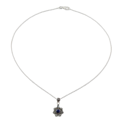 Collar colgante de topacio azul y lapislázuli - Collar con colgante de plata con topacio azul y lapislázulo de la India