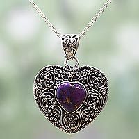 Sterling silver pendant necklace, 'Purple Heart Attunement' - Silver Purple Composite Turquoise Pendant Necklace