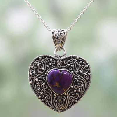 Sterling silver pendant necklace, Purple Heart Attunement