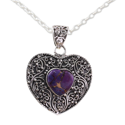 Collar colgante de plata esterlina - Collar con colgante de turquesa compuesta púrpura plateada