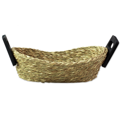Hand Made Grass and Wood Basket from India