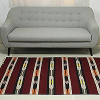 Wool area rug, 'Cherry Delight' (4x6) - Hand Woven Striped Wool Area Rug in Cherry (4x6) from India