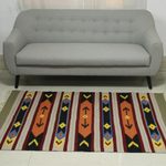 Wool area rug, 'Colorful Bliss' (4x6) - Indian Multicolored Striped Geometric Wool Area Rug (4x6)