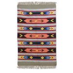 Wool area rug, 'Colorful Bliss' (4x6) - Indian Multicolored Striped Geometric Wool Area Rug (4x6)