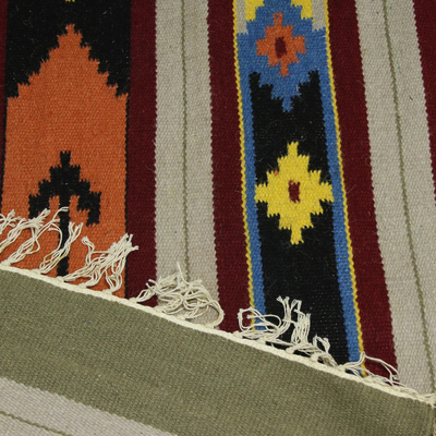 Alfombra de lana, (4x6) - Alfombra de lana geométrica con rayas multicolor indias (4x6)