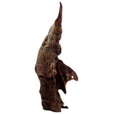 Driftwood sculpture, 'Aging Wood' - Brown Hand Carved Driftwood Sculpture by India Artisan
