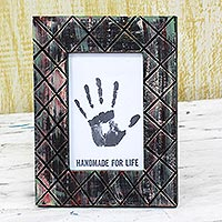 Wood photo frame, 'Textured Memories' (5x7) - Wood Photo Frame Black Distressed (5x7) from India