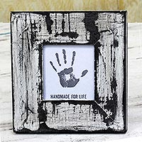 Wood photo frame, 'Rustic White' (3x3) - White Distressed Square Photo Frame (3x3) from India