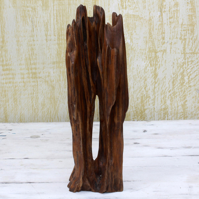 Escultura de madera flotante - Escultura de madera flotante marrón tallada a mano por India Artisan
