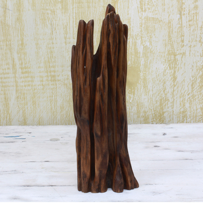 Driftwood sculpture, 'Nature's Delight II' - Hand Carved Brown Driftwood Sculpture by India Artisan