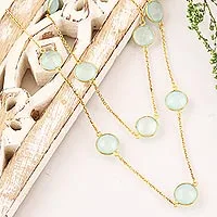 Gold plated chalcedony station necklace, 'Skyward Charm' - Gold Plated Chalcedony Station Necklace from India