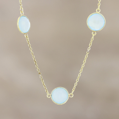 Gold plated chalcedony station necklace, 'Skyward Charm' - Gold Plated Chalcedony Station Necklace from India