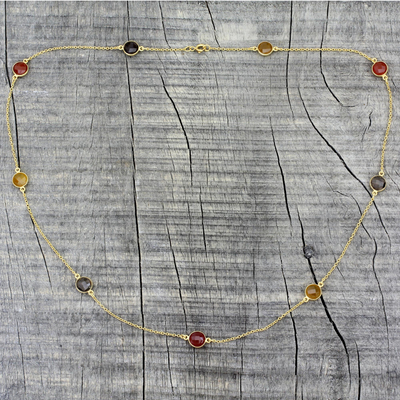 Collar estación de cuarzo ahumado y ónix bañado en oro - Collar de estación de ónix y cuarzo ahumado chapado en oro de la India