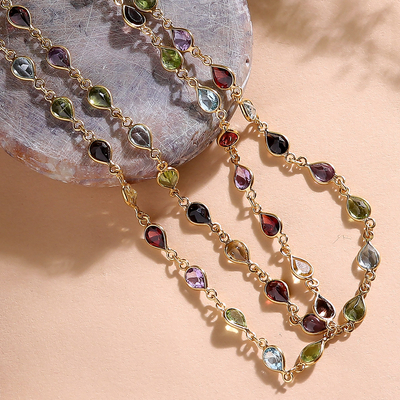 Gold plated multi-gemstone link necklace, Gemstone Romance
