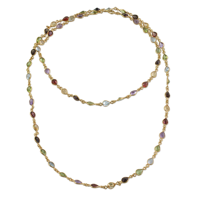 Collar de eslabones con múltiples piedras bañado en oro - Collar de eslabones multigema chapado en oro hecho a mano de la India