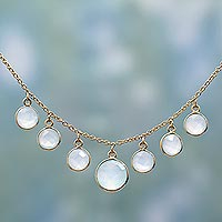 Gold plated chalcedony pendant necklace, 'Aquatic Discs' - Gold Plated Chalcedony Pendant Necklace from India