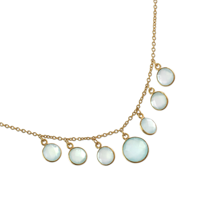 Gold plated chalcedony pendant necklace, 'Aquatic Discs' - Gold Plated Chalcedony Pendant Necklace from India