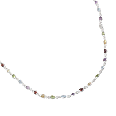 Lange Halskette mit mehreren Edelsteinen - Halskette mit mehreren Edelsteinen, Granat, Amethyst und Citrin