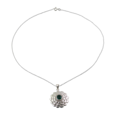 Halskette mit Onyx-Anhänger - Halskette mit Onyx-Blumenanhänger aus Sterlingsilber aus Indien