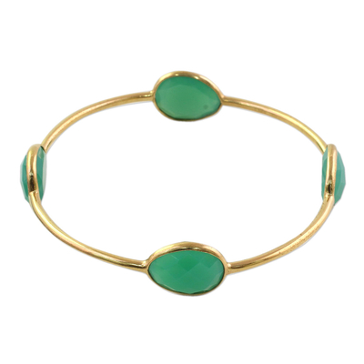Gold Plated Sterling Silver Onyx Bangle Bracelet from India