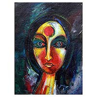 'The Devotee' - Hindu Devotee Signed Spiritual Painting by India Artist