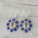 Lapiz lazuli and citrine dangle earrings, 'Sunny Blue' - Citrine Lapis Lazuli Sterling Silver Dangle Earrings