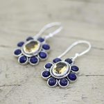 Lapiz lazuli and citrine dangle earrings, 'Sunny Blue' - Citrine Lapis Lazuli Sterling Silver Dangle Earrings