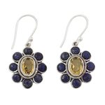 Lapiz lazuli and citrine dangle earrings, 'Sunny Blue' - Citrine Lapis Lazuli Sterling Silver Dangle Earrings