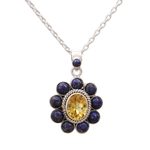 Lapis lazuli and citrine pendant necklace, 'Sunny Blue' - Citrine Lapiz Lazuli Sterling Silver Necklace NOVICA India