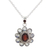 Rainbow moonstone and garnet pendant necklace, 'Radiant Flower' - Rainbow Moonstone Garnet Sterling Silver Pendant Necklace