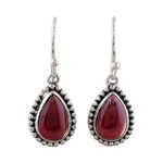 Garnet dangle earrings, 'Radiant Dewdrops' - Sterling Silver and Garnet Drop Shape Dangle Earrings